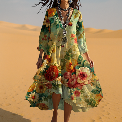 Lucía | Robe d'été bohème pour femme avec décolleté en V et imprimé floral