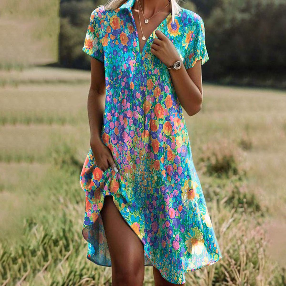 Rosa | Summer dress with floral print and V-neck