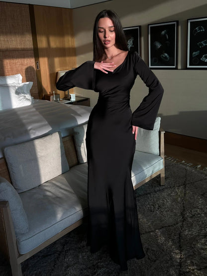 Aitana | Fließendes Maxikleid für Damen mit langen Ärmeln  