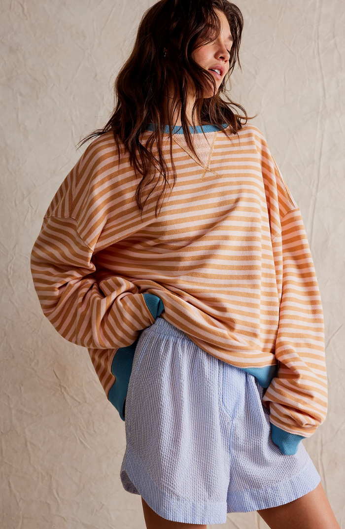 Elisa | Gestreifter Damen-Frühling-Pullover mit Rundhalsausschnitt  