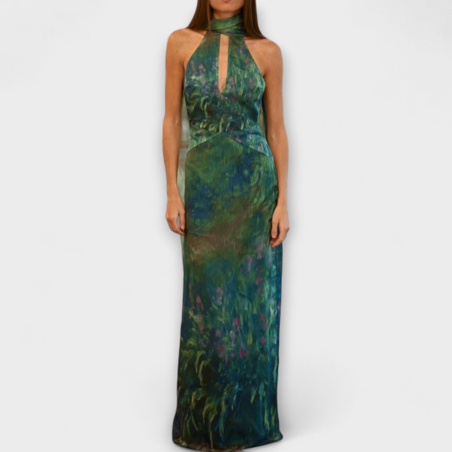 Carmen | Maxikleid mit Neckholder und langem künstlerischem Muster  