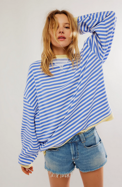 Elisa | Gestreifter Damen-Frühling-Pullover mit Rundhalsausschnitt  