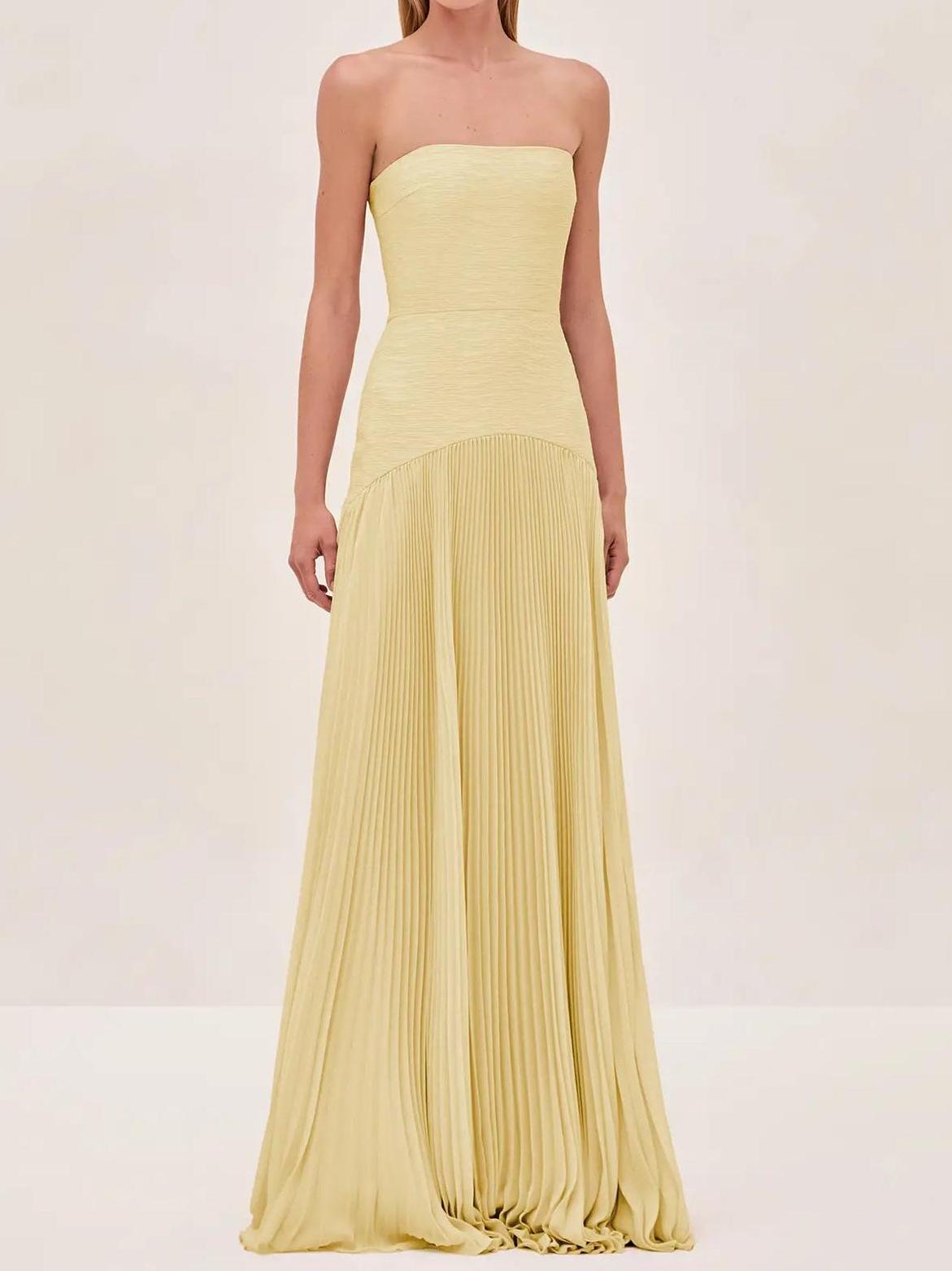 Elviera | Maxikleid für Damen mit Falten und trägerlosem Hochzeitsstil  