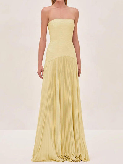 Elviera | Maxikleid für Damen mit Falten und trägerlosem Hochzeitsstil  