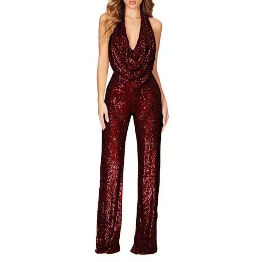 Paula | Eleganter Damen-Jumpsuit mit Pailletten und Neckholder  