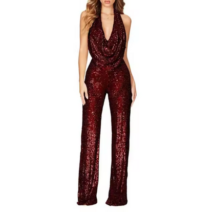 Paula | Eleganter Damen-Jumpsuit mit Pailletten und Neckholder  