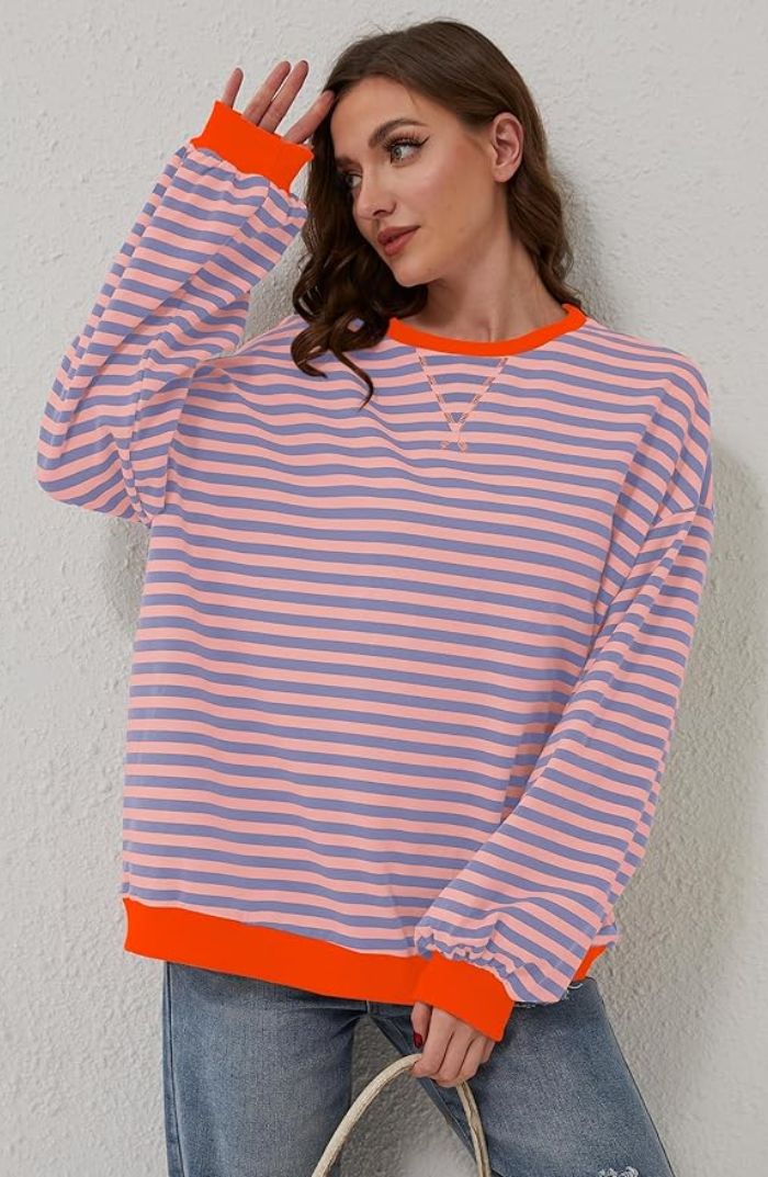 Elisa | Gestreifter Damen-Frühling-Pullover mit Rundhalsausschnitt  