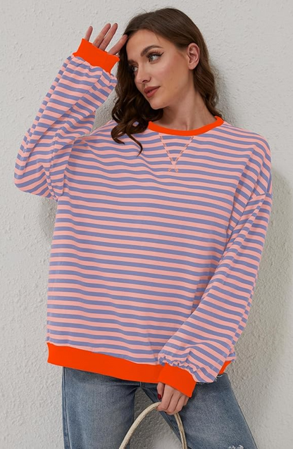 Elisa | Gestreifter Damen-Frühling-Pullover mit Rundhalsausschnitt  