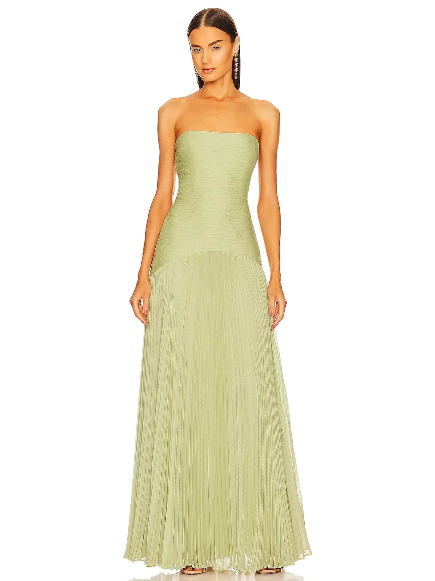 Elviera | Maxikleid für Damen mit Falten und trägerlosem Hochzeitsstil  