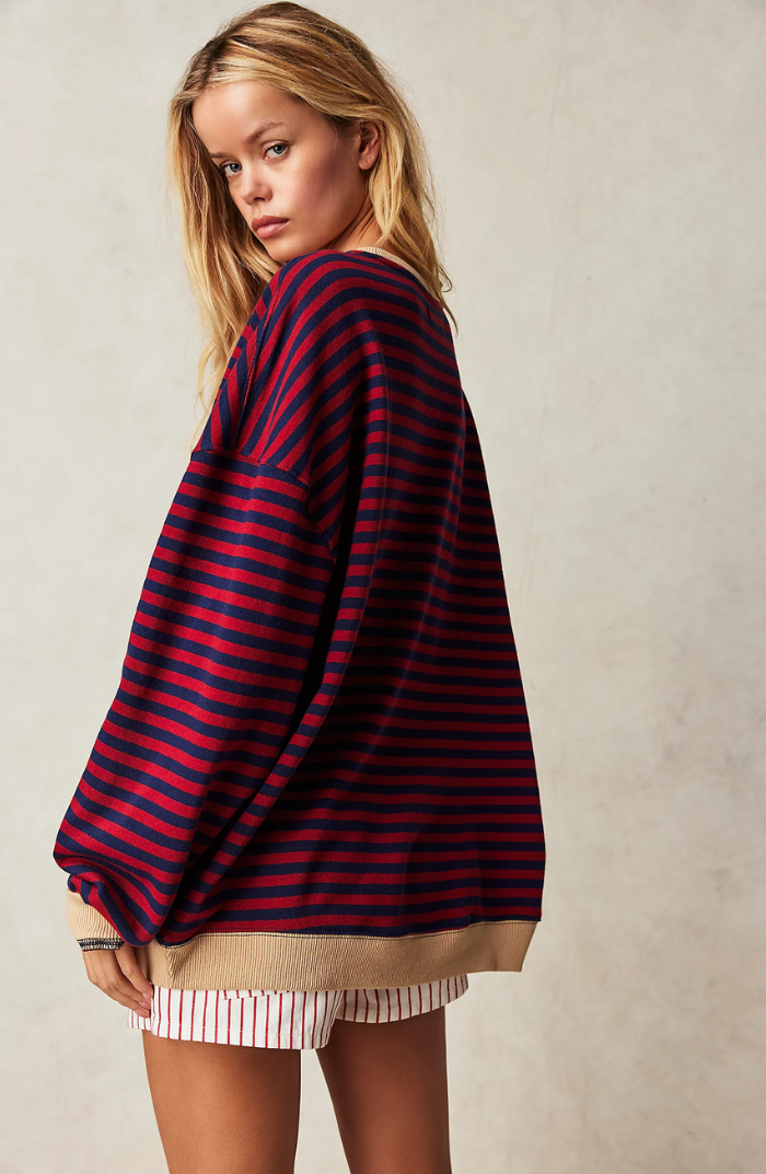 Elisa | Gestreifter Damen-Frühling-Pullover mit Rundhalsausschnitt  