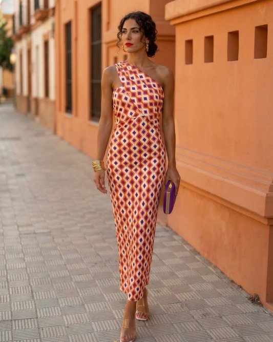 Andrea | Asymmetrisches Sommer-Midikleid mit einem Schulterträger  