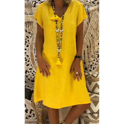 Samaira | Midikleid mit V-Ausschnitt und kurzen Ärmeln für Damen | Sanft