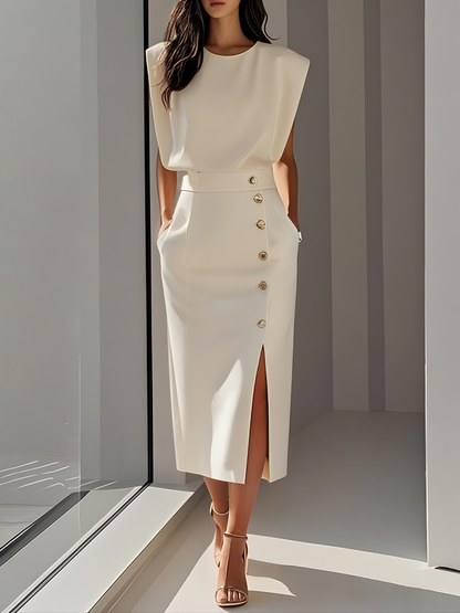 Beatriz | Midikleid für Damen mit Knöpfen und Frontschlitz  