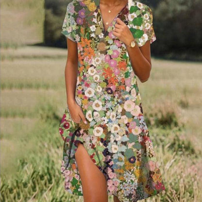 Rosa | Summer dress with floral print and V-neck