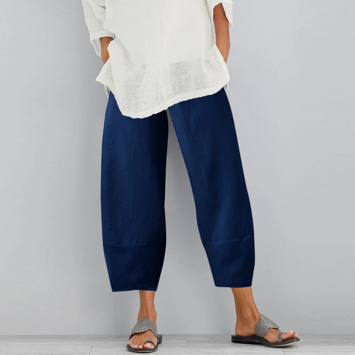 Mireya | Mujer pantalón ancho con diseño suelto y largo cropped