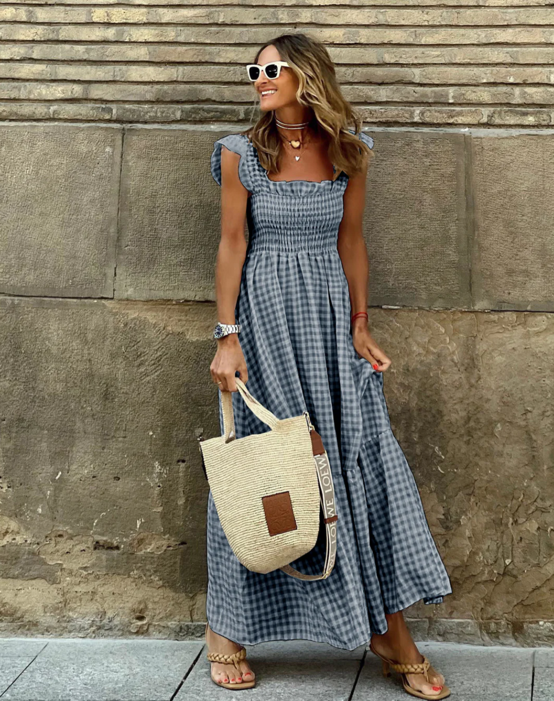 Idoia | Shirred casual maxi dress for events