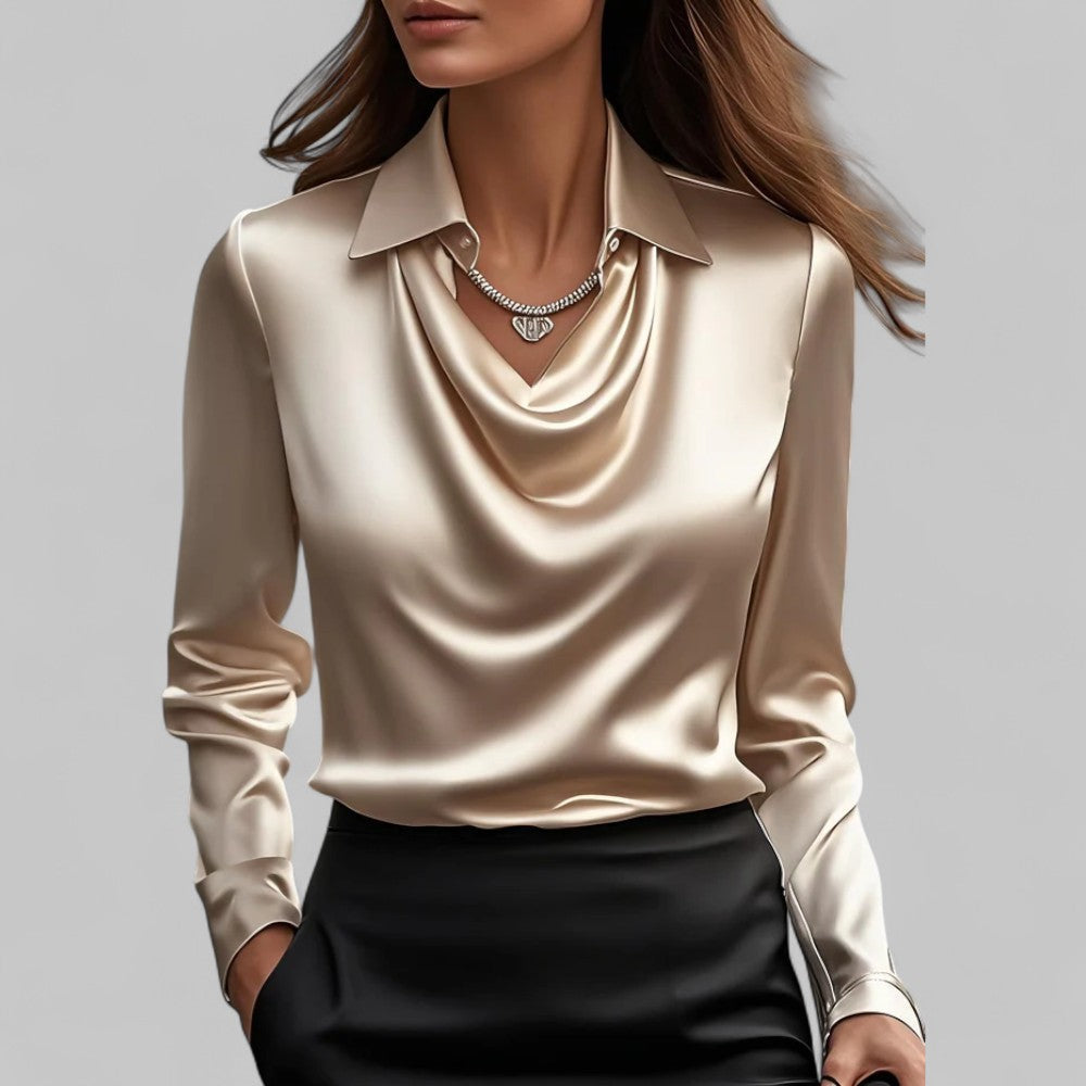 Candela | Blouse fluide satinée élégante à col bénitier pour femme
