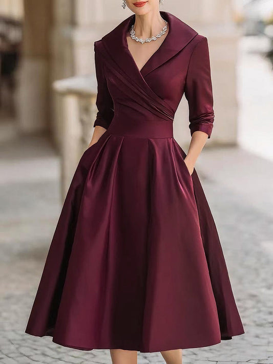 Victoria | Elegantes Midikleid mit langen Ärmeln und überkreuztem Kragen  