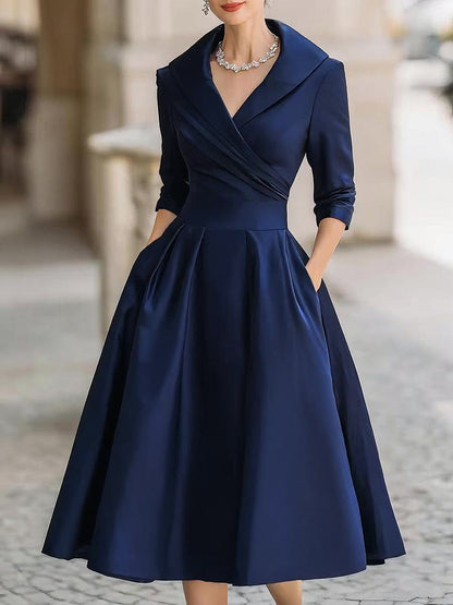 Victoria | Vestido midi elegante con manga larga y cuello cruzado