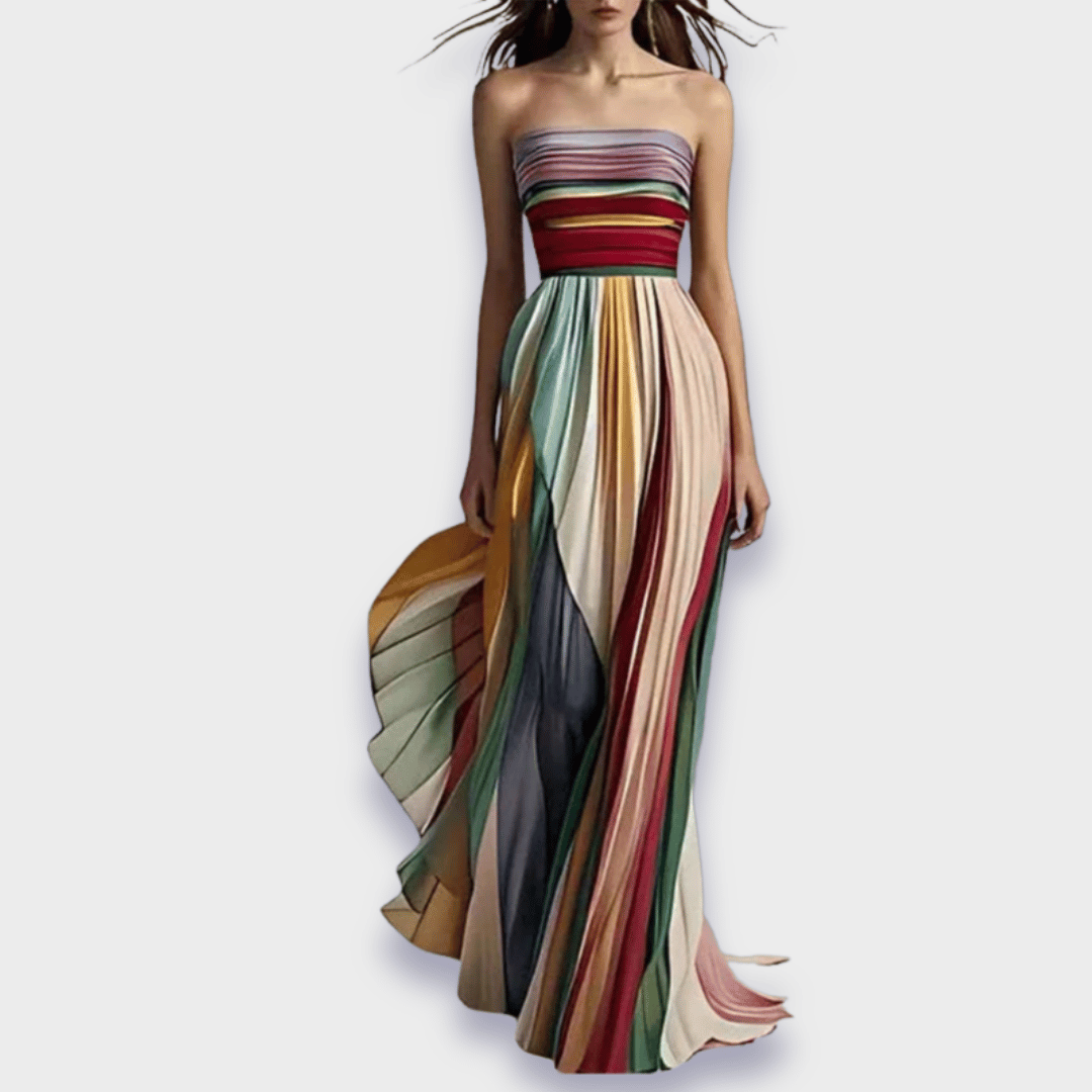 Amaia | Plissiertes Maxikleid für Damen ohne Träger