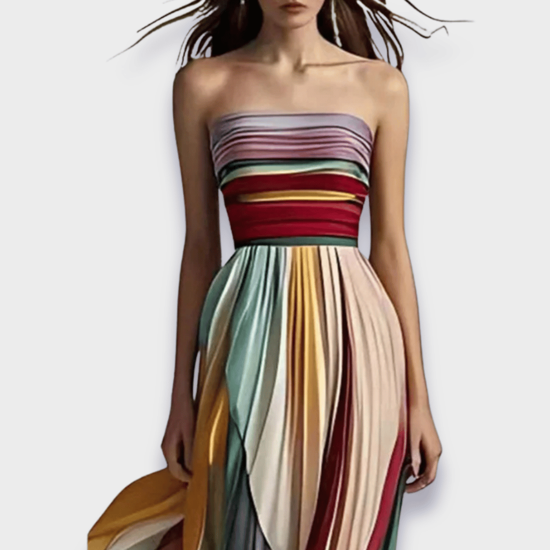 Amaia | Plissiertes Maxikleid für Damen ohne Träger