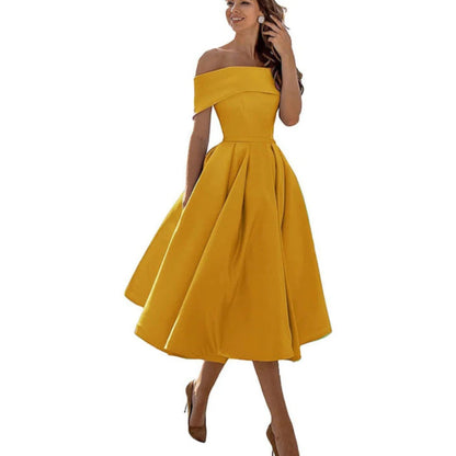 Marisol | Vestido midi para mujer con hombros descubiertos