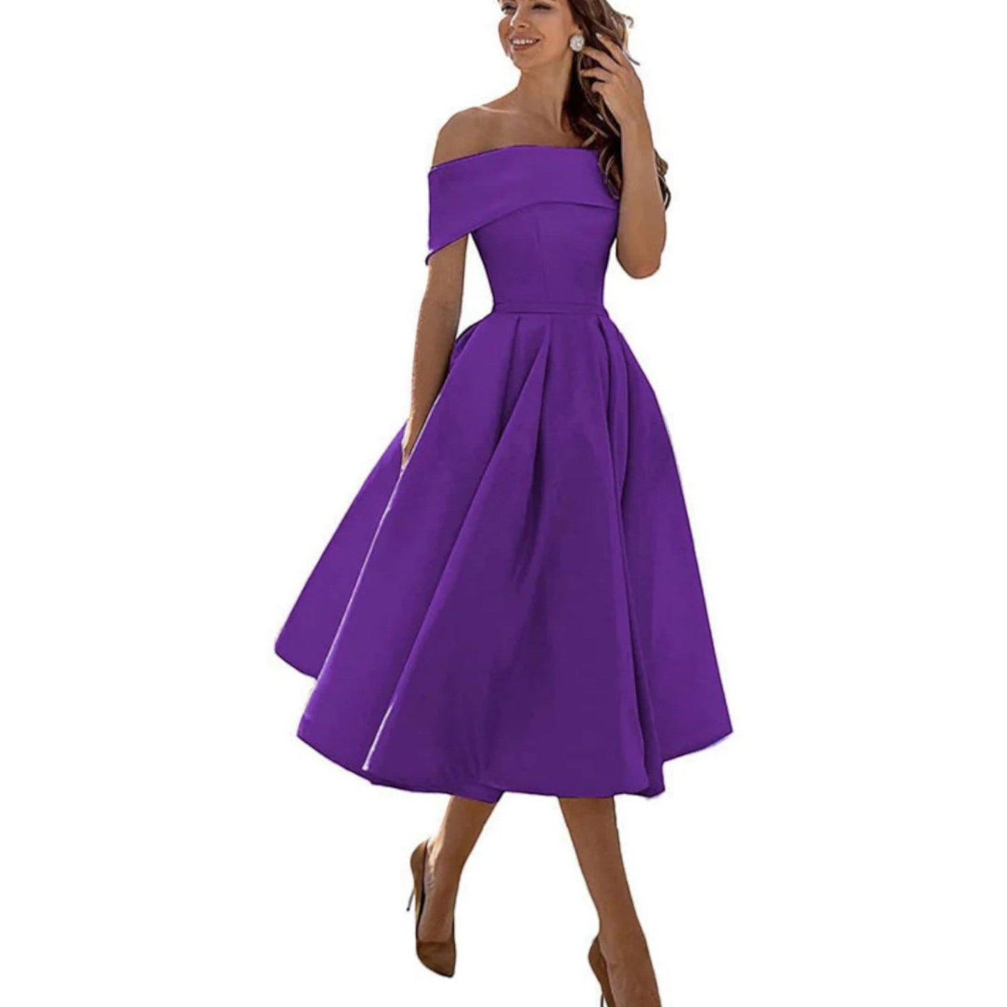 Marisol | Vestido midi para mujer con hombros descubiertos
