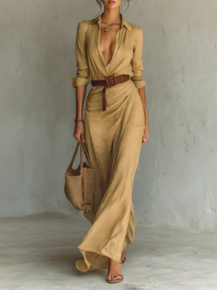 Luna | Vestido Largo Elegante con Escote en V y Diseño Cruzado