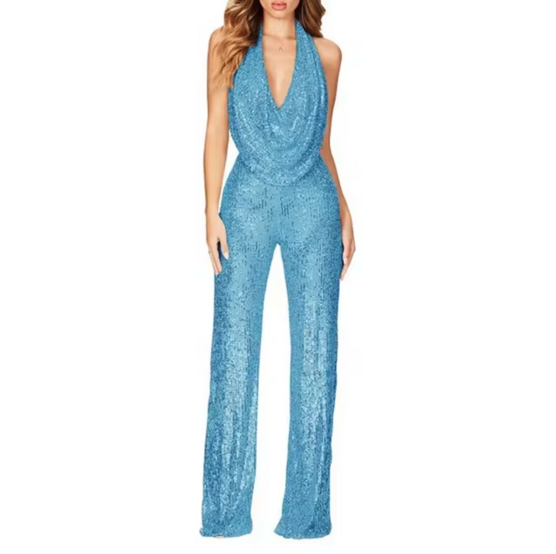 Paula | Eleganter Damen-Jumpsuit mit Pailletten und Neckholder  