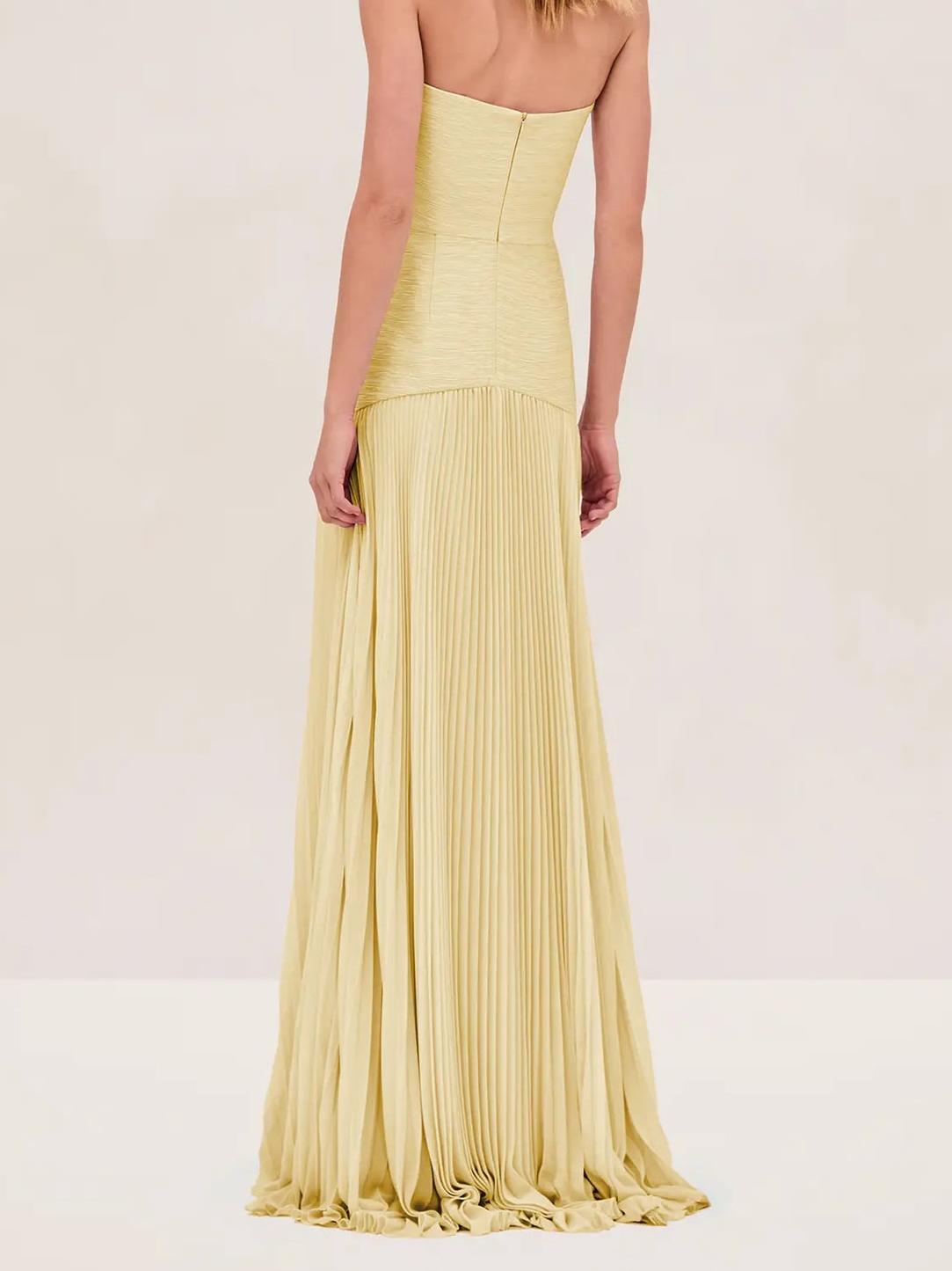 Elviera | Maxikleid für Damen mit Falten und trägerlosem Hochzeitsstil  