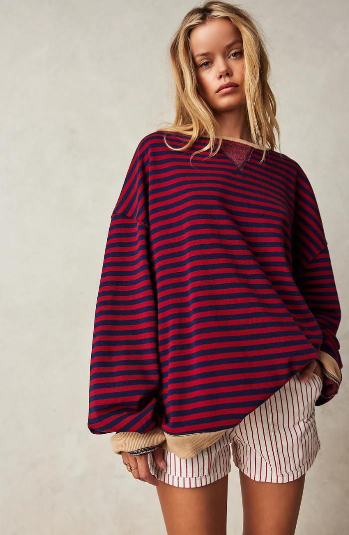 Elisa | Gestreifter Damen-Frühling-Pullover mit Rundhalsausschnitt  