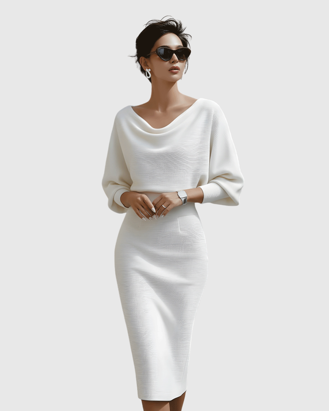 Eulalia | Vestido midi drapeado con manga murciélago