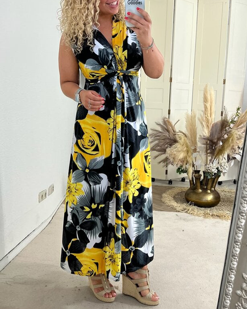 Zafira | Maxikleid für Damen mit Blumenmuster und V-Ausschnitt  
