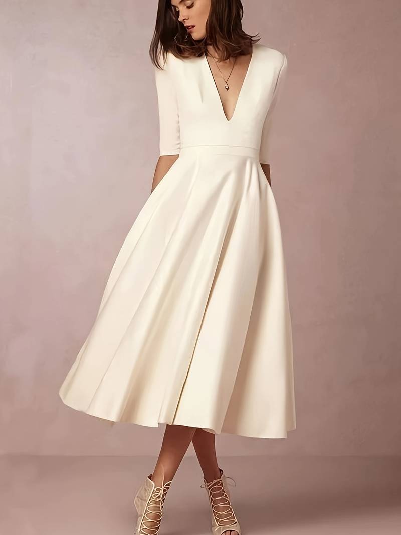 Isabela | elegantes Midikleid für Gäste mit ausgestelltem Rock für Damen