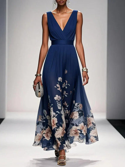 Daniela | Maxikleid für Damen mit Blumenmuster und V-Ausschnitt  