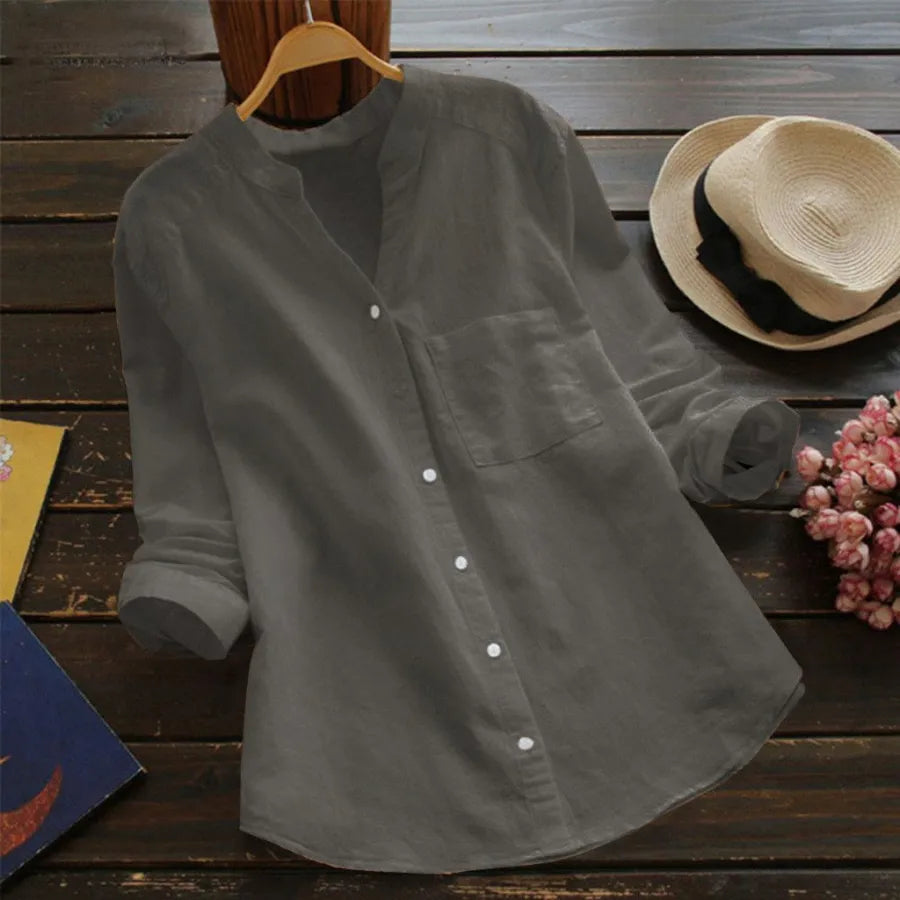 Flor | Long-sleeved shirt with pocket and band collar