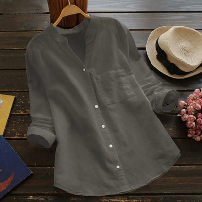 Flor | Long-sleeved shirt with pocket and band collar