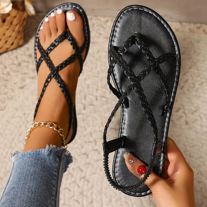 Juliana | Damen flache Sandalen mit geflochtenem Design und gekreuzten Riemen