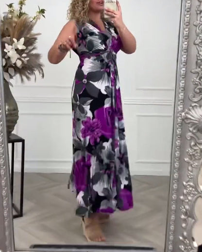 Zafira | Maxikleid für Damen mit Blumenmuster und V-Ausschnitt  