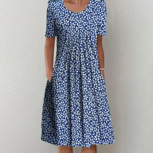 Clara | Damen Midi-Kleid mit Blumenmuster, kurzen Ärmeln und Taschen