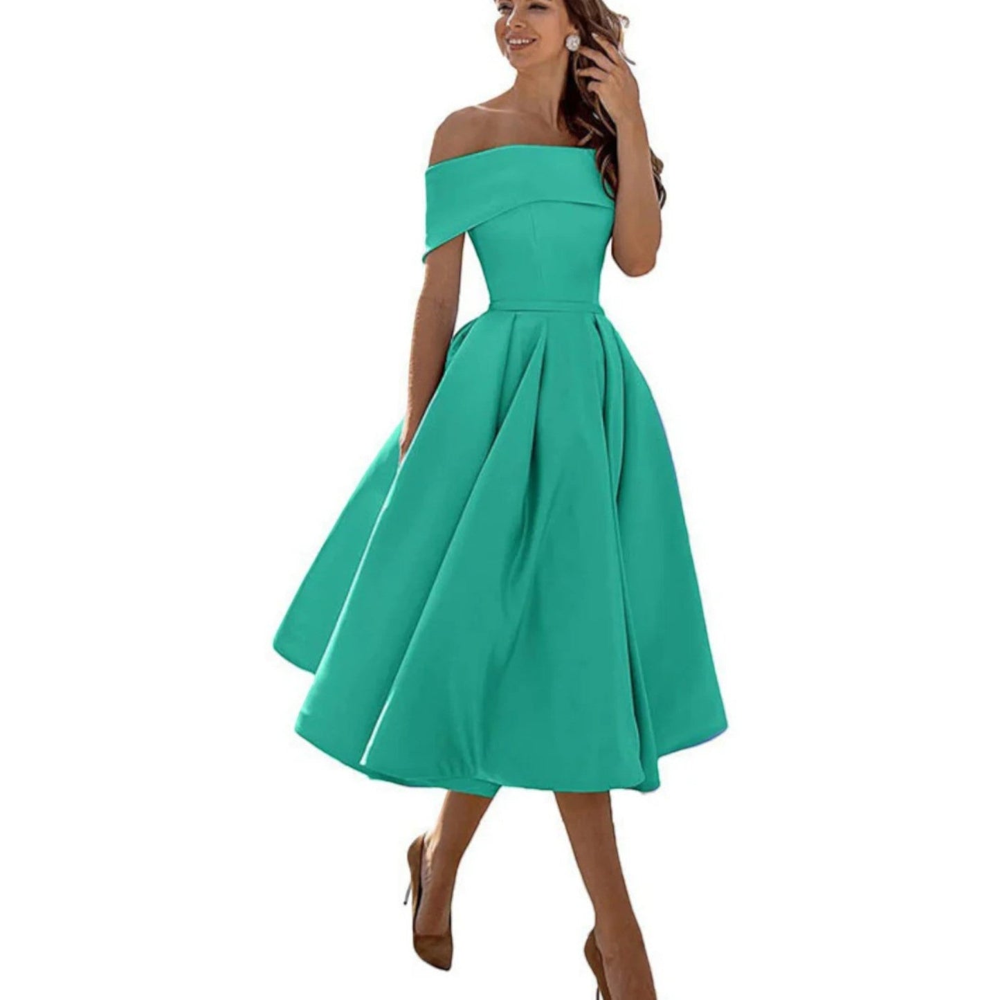 Marisol | Vestido midi para mujer con hombros descubiertos