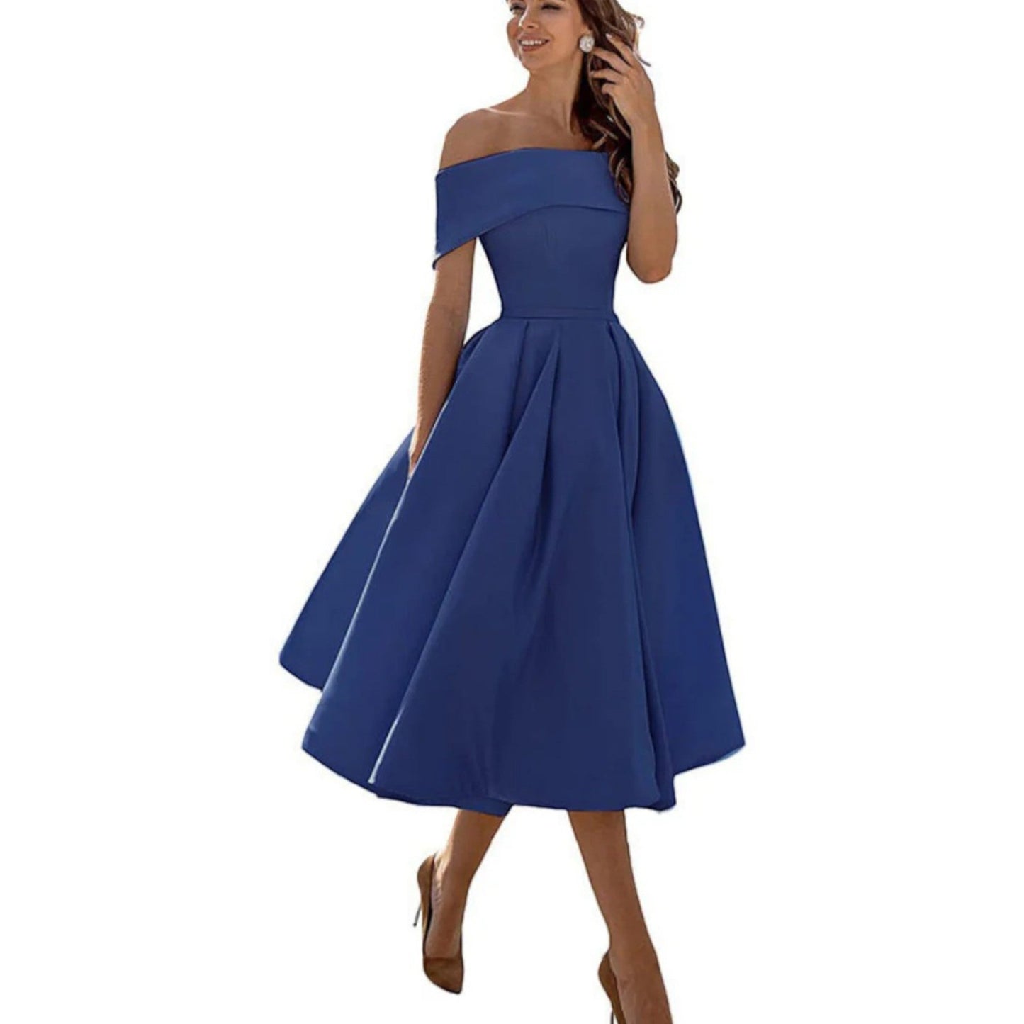 Marisol | Vestido midi para mujer con hombros descubiertos