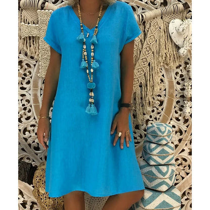 Samaira | Midikleid mit V-Ausschnitt und kurzen Ärmeln für Damen | Sanft