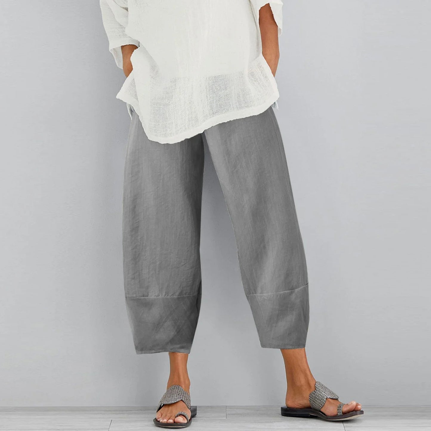 Mireya | Mujer pantalón ancho con diseño suelto y largo cropped