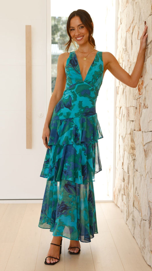 Ilduara | Women's Floral Print Ruffle Maxi Dress