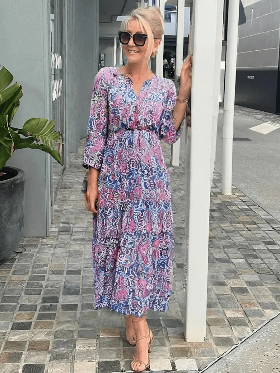 Adela | Vestido midi para mujer de verano con diseño cruzado y estampado