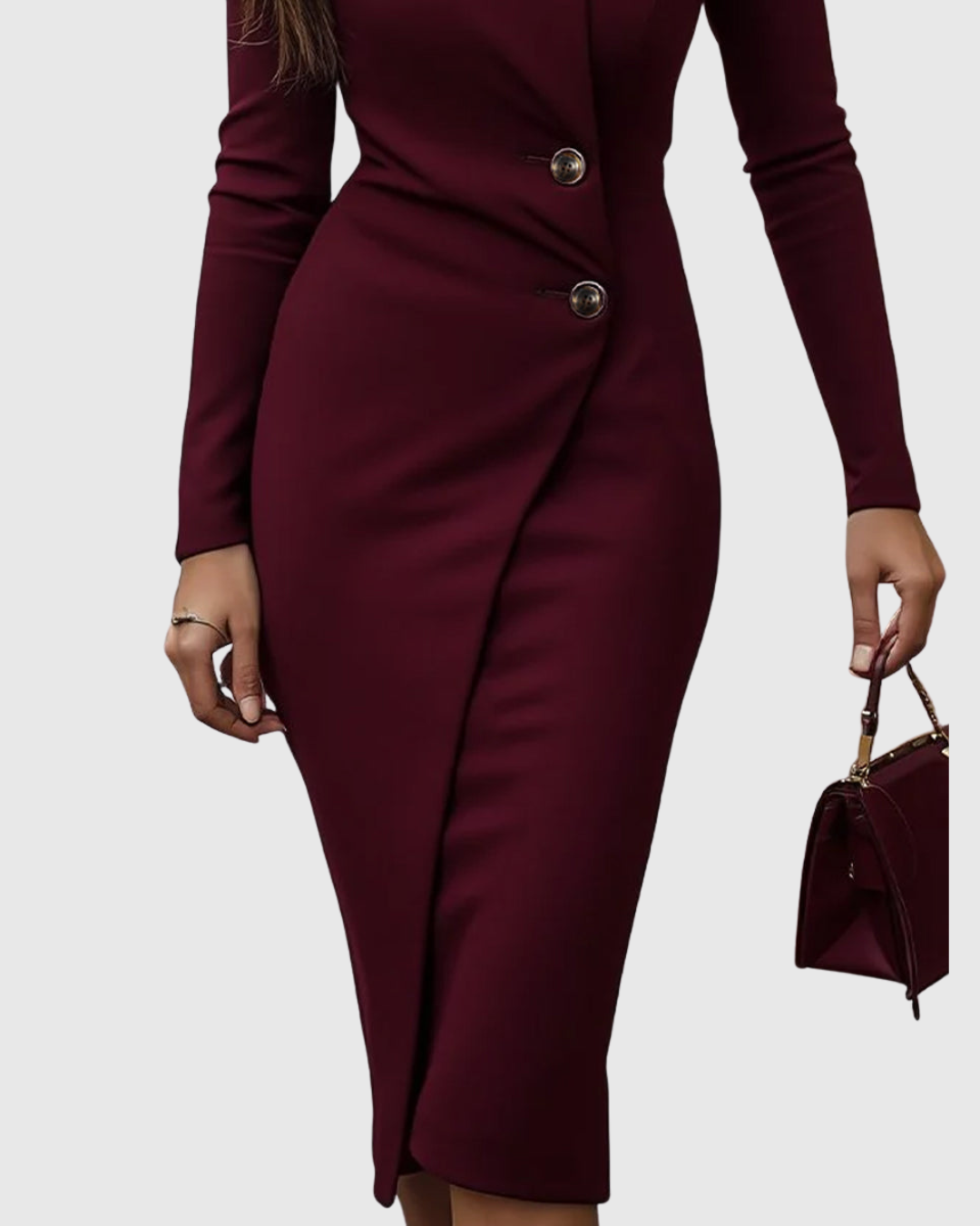 Macarena | Vestido midi cruzado con botones y manga larga