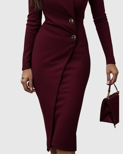 Macarena | Vestido midi cruzado con botones y manga larga