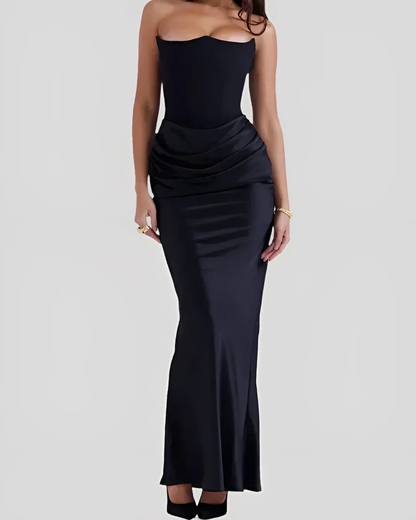 Alvara | Drapiertes trägerloses Maxikleid für Damen