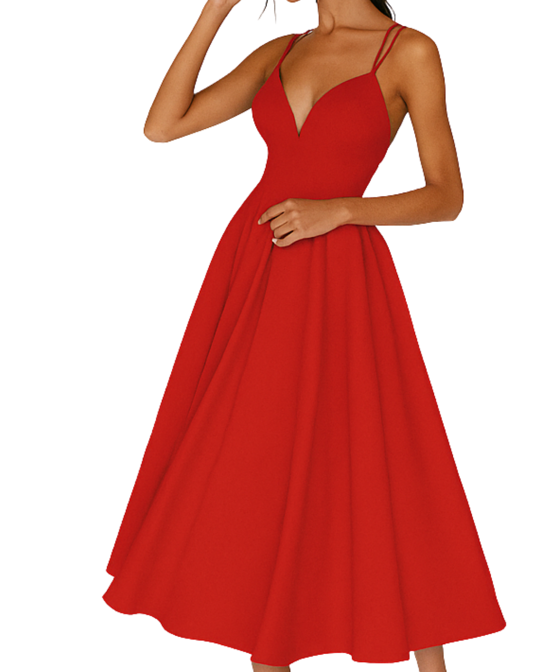 Katia | Robe midi de mariage femme avec fines bretelles et jupe ample